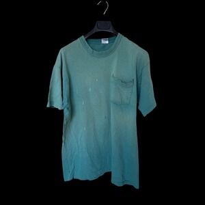 Vintage 90's BVD Pocket T-Shirt XL Teal Green Made in USA Distressed
